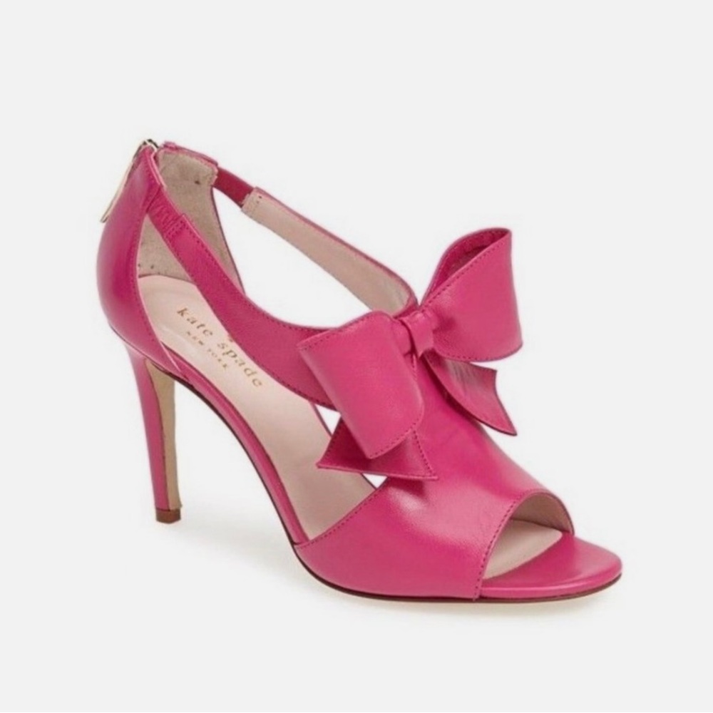Kate Spade Imelda Zip Back Pink Fuschia Bow High Heels Size 6